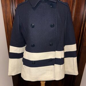 JCPenney Navy Wool Blend Coat with Pink Accents